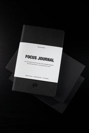 PrimeFlow Focus Journal with white band cover on dark background, "Structure & Growth" branding